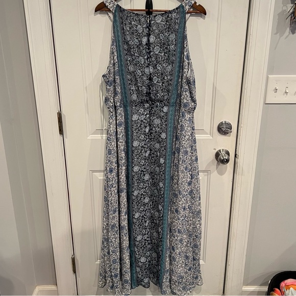 Blue White Floral Maxi Dress Boho Vneck Chiffon - Picture 5 of 7